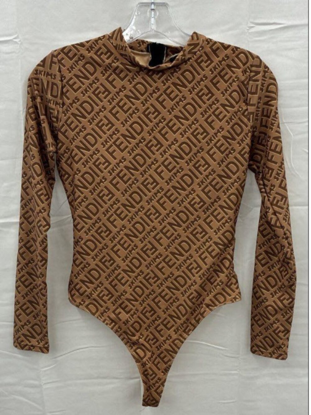 NWT Fendi x Skims  Graphic Print Mock Neck Long Sleeve Bodysuit Size M
